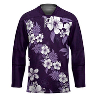 Hawaiian Hibiscus Tribal Floral Purple Hockey Jersey Polynesian Tapa Pattern - Polynesian Pride