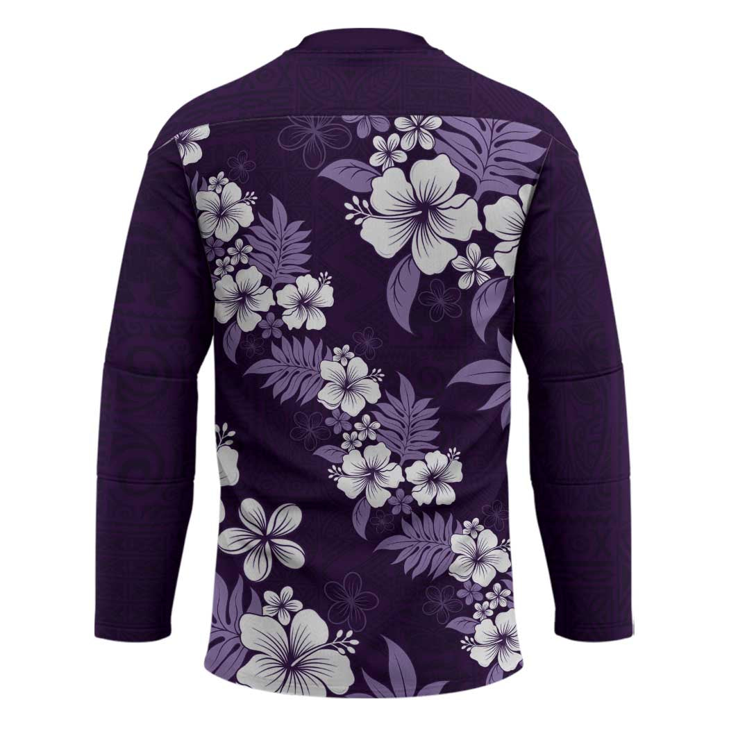 Hawaiian Hibiscus Tribal Floral Purple Hockey Jersey Polynesian Tapa Pattern - Polynesian Pride