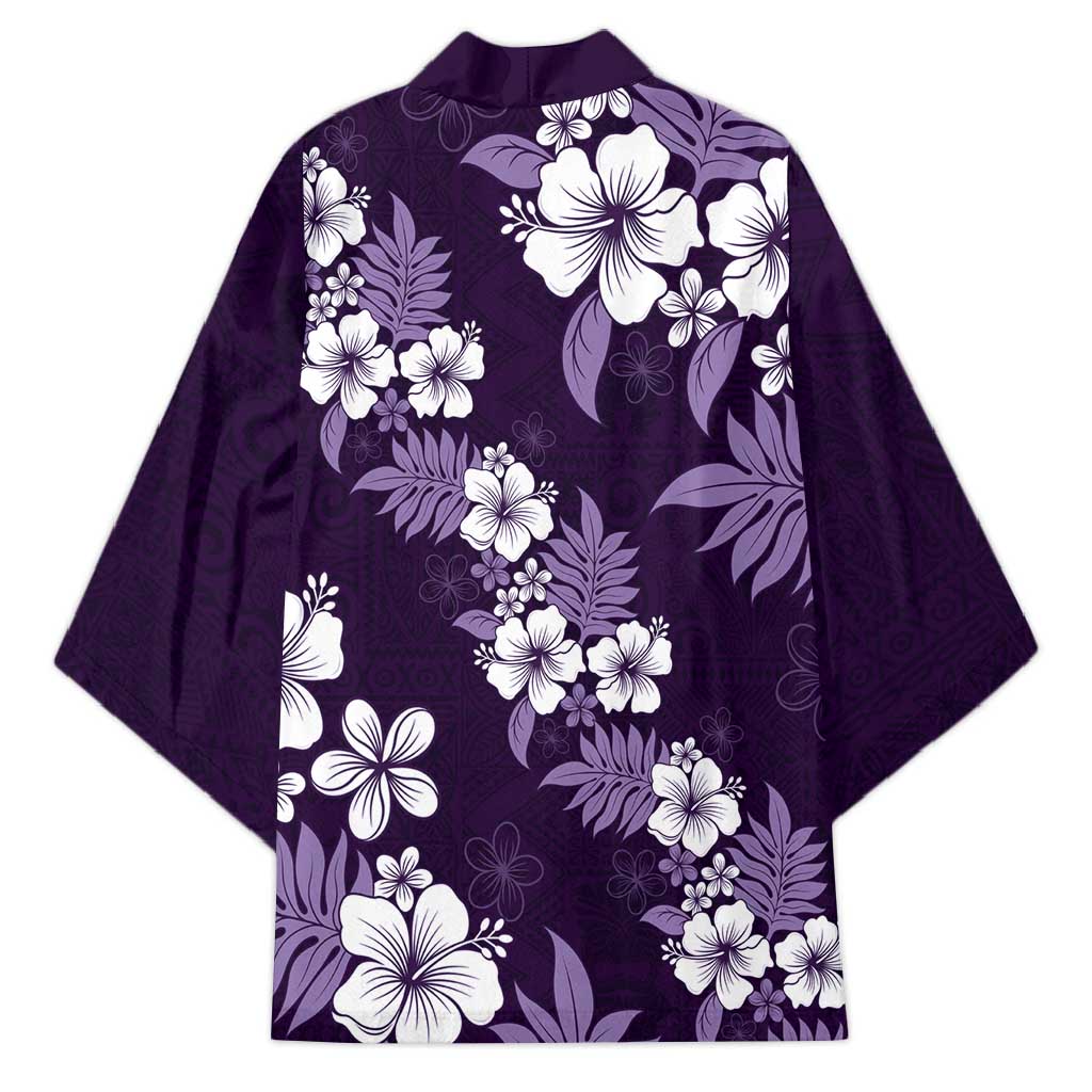 Hawaiian Hibiscus Tribal Floral Purple Kimono Polynesian Tapa Pattern - Polynesian Pride