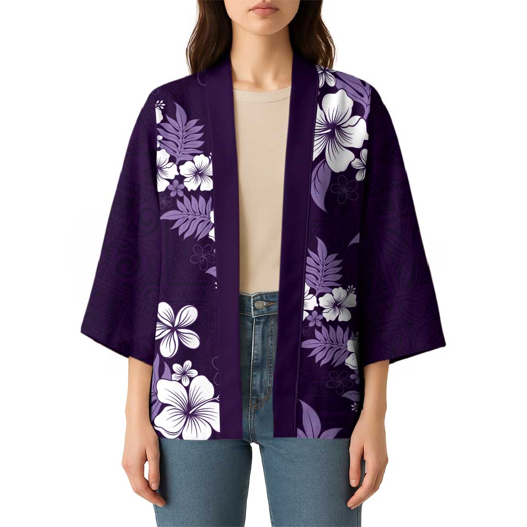 Hawaiian Hibiscus Tribal Floral Purple Kimono Polynesian Tapa Pattern - Polynesian Pride