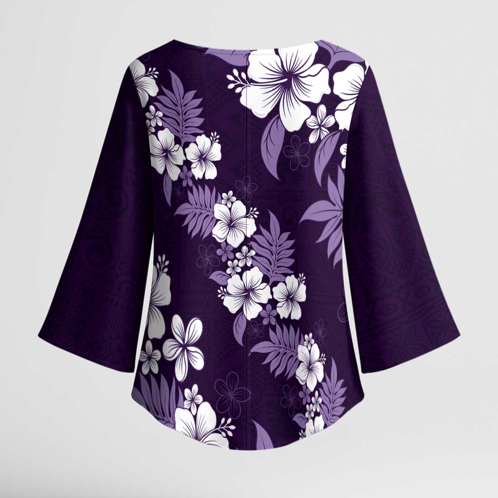 Hawaiian Hibiscus Tribal Floral Purple Kimono Sleeve Blouse Polynesian Tapa Pattern - Polynesian Pride