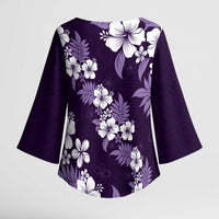 Hawaiian Hibiscus Tribal Floral Purple Kimono Sleeve Blouse Polynesian Tapa Pattern - Polynesian Pride