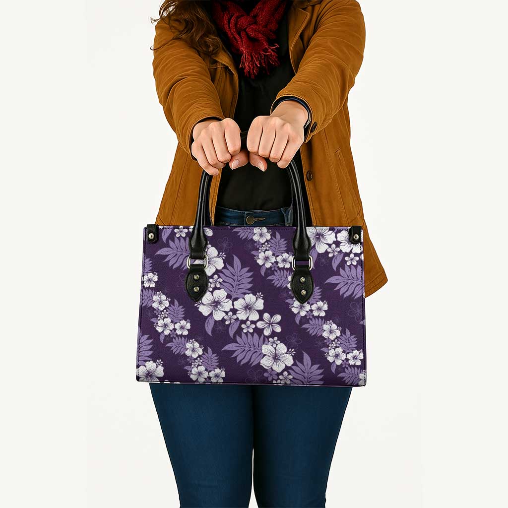 Hawaiian Hibiscus Tribal Floral Purple Leather Bag Polynesian Tapa Pattern - Polynesian Pride
