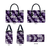 Hawaiian Hibiscus Tribal Floral Purple Leather Bag Polynesian Tapa Pattern - Polynesian Pride