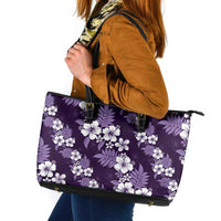Hawaiian Hibiscus Tribal Floral Purple Leather Tote Bag Polynesian Tapa Pattern - Polynesian Pride