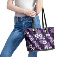 Hawaiian Hibiscus Tribal Floral Purple Leather Tote Bag Polynesian Tapa Pattern - Polynesian Pride