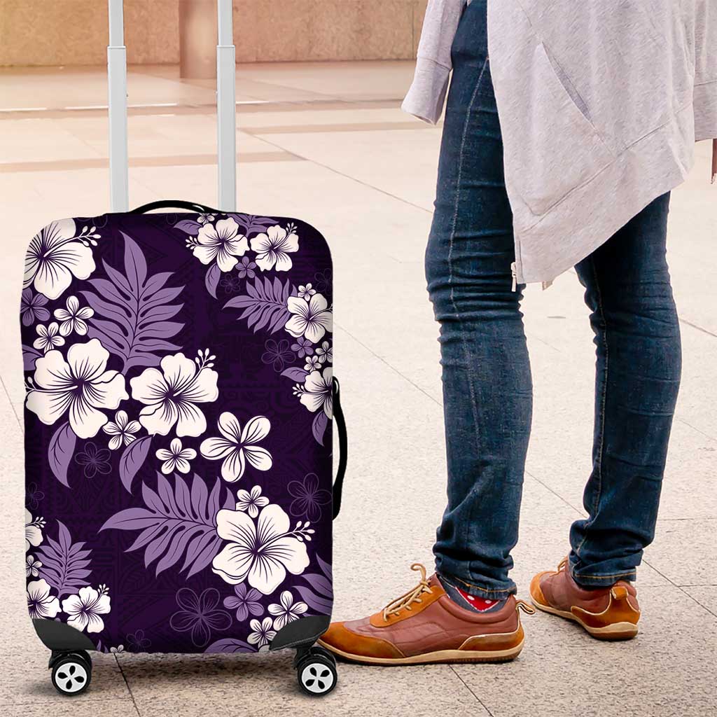 Hawaiian Hibiscus Tribal Floral Purple Luggage Cover Polynesian Tapa Pattern - Polynesian Pride