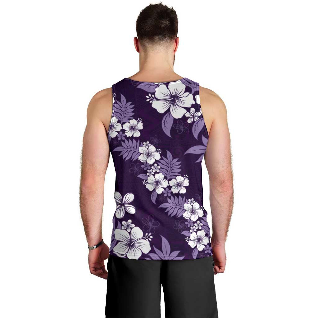 Hawaiian Hibiscus Tribal Floral Purple Men Tank Top Polynesian Tapa Pattern - Polynesian Pride