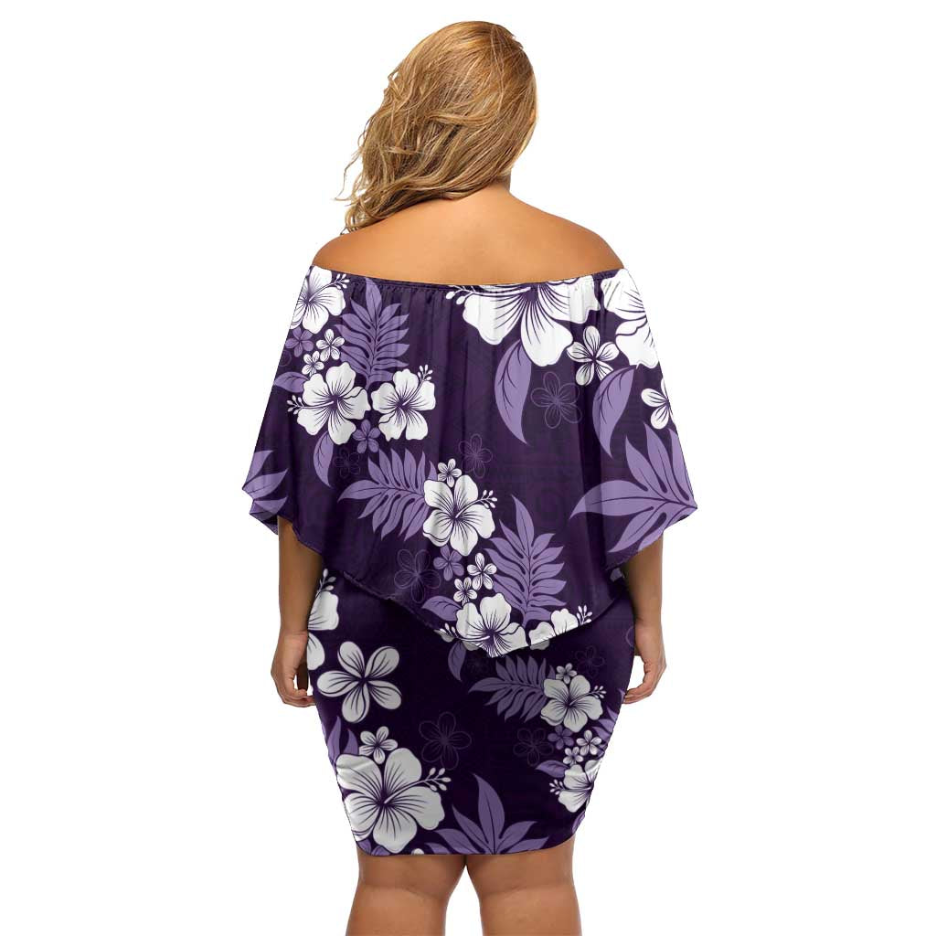 Hawaiian Hibiscus Tribal Floral Purple Off Shoulder Short Dress Polynesian Tapa Pattern - Polynesian Pride