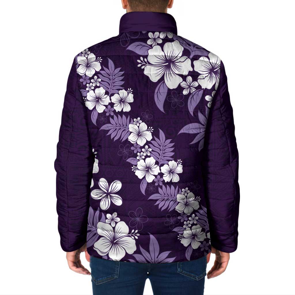 Hawaiian Hibiscus Tribal Floral Purple Padded Jacket Polynesian Tapa Pattern - Polynesian Pride