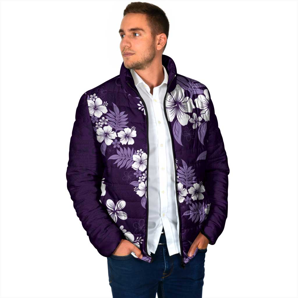 Hawaiian Hibiscus Tribal Floral Purple Padded Jacket Polynesian Tapa Pattern - Polynesian Pride