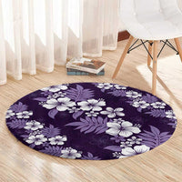 Hawaiian Hibiscus Tribal Floral Purple Round Carpet Polynesian Tapa Pattern - Polynesian Pride