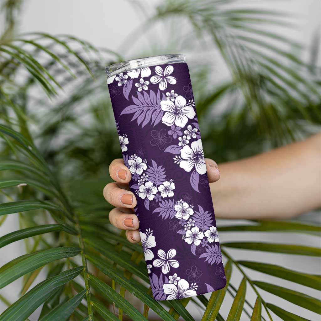 Hawaiian Hibiscus Tribal Floral Purple Skinny Tumbler Polynesian Tapa Pattern - Polynesian Pride