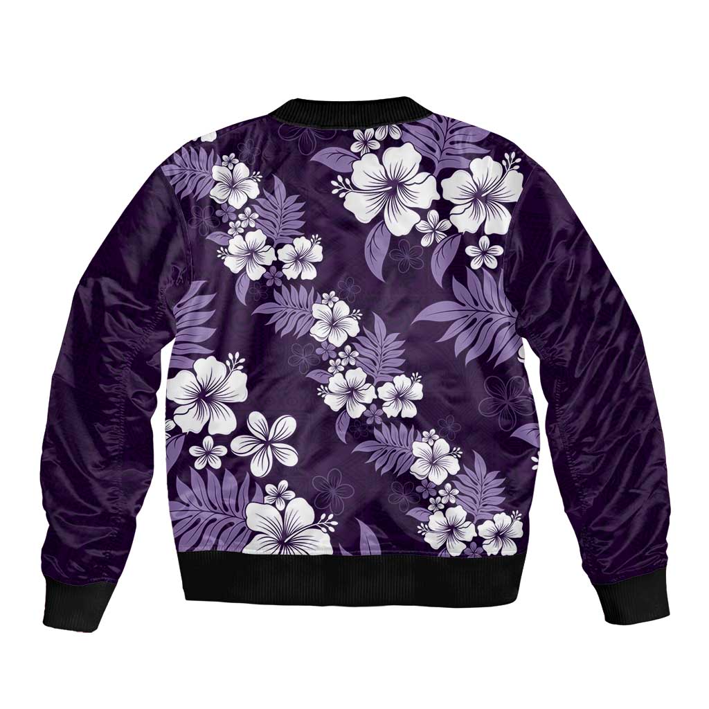 Hawaiian Hibiscus Tribal Floral Purple Sleeve Zip Bomber Jacket Polynesian Tapa Pattern - Polynesian Pride