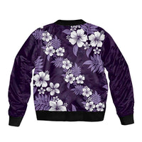 Hawaiian Hibiscus Tribal Floral Purple Sleeve Zip Bomber Jacket Polynesian Tapa Pattern - Polynesian Pride