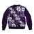 Hawaiian Hibiscus Tribal Floral Purple Sleeve Zip Bomber Jacket Polynesian Tapa Pattern - Polynesian Pride