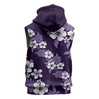 Hawaiian Hibiscus Tribal Floral Purple Sleeveless Zip Hoodie Polynesian Tapa Pattern - Polynesian Pride