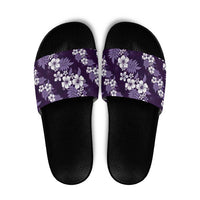 Hawaiian Hibiscus Tribal Floral Purple Slide Sandals Polynesian Tapa Pattern - Polynesian Pride