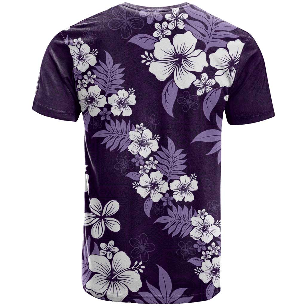 Hawaiian Hibiscus Tribal Floral Purple T Shirt Polynesian Tapa Pattern - Polynesian Pride
