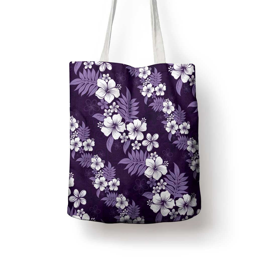 Hawaiian Hibiscus Tribal Floral Purple Tote Bag Polynesian Tapa Pattern - Polynesian Pride