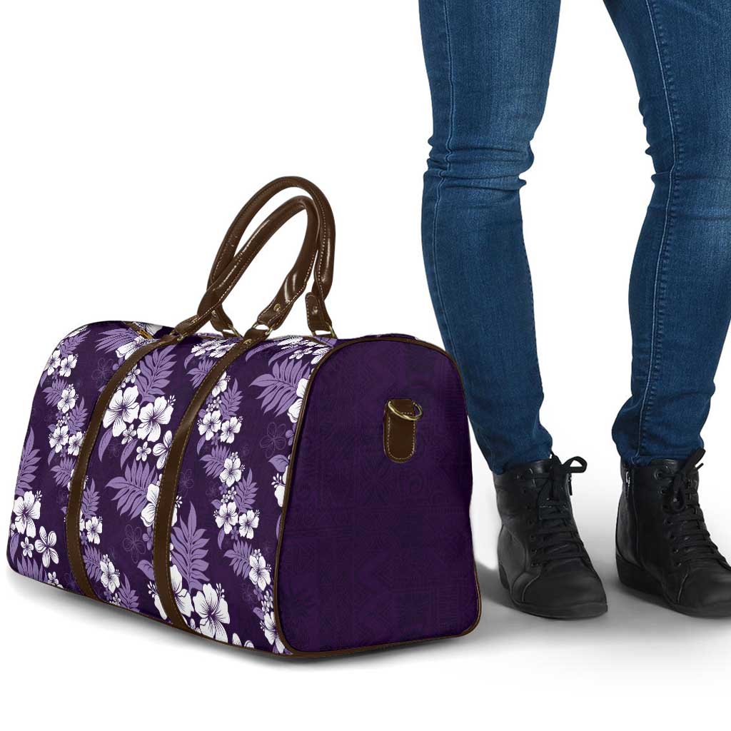 Hawaiian Hibiscus Tribal Floral Purple Travel Bag Polynesian Tapa Pattern - Polynesian Pride