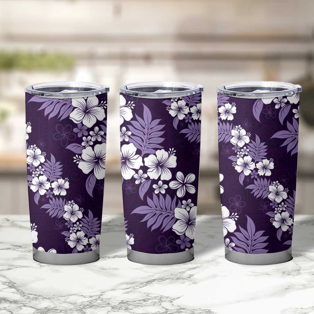 Hawaiian Hibiscus Tribal Floral Purple Tumbler Cup Polynesian Tapa Pattern - Polynesian Pride