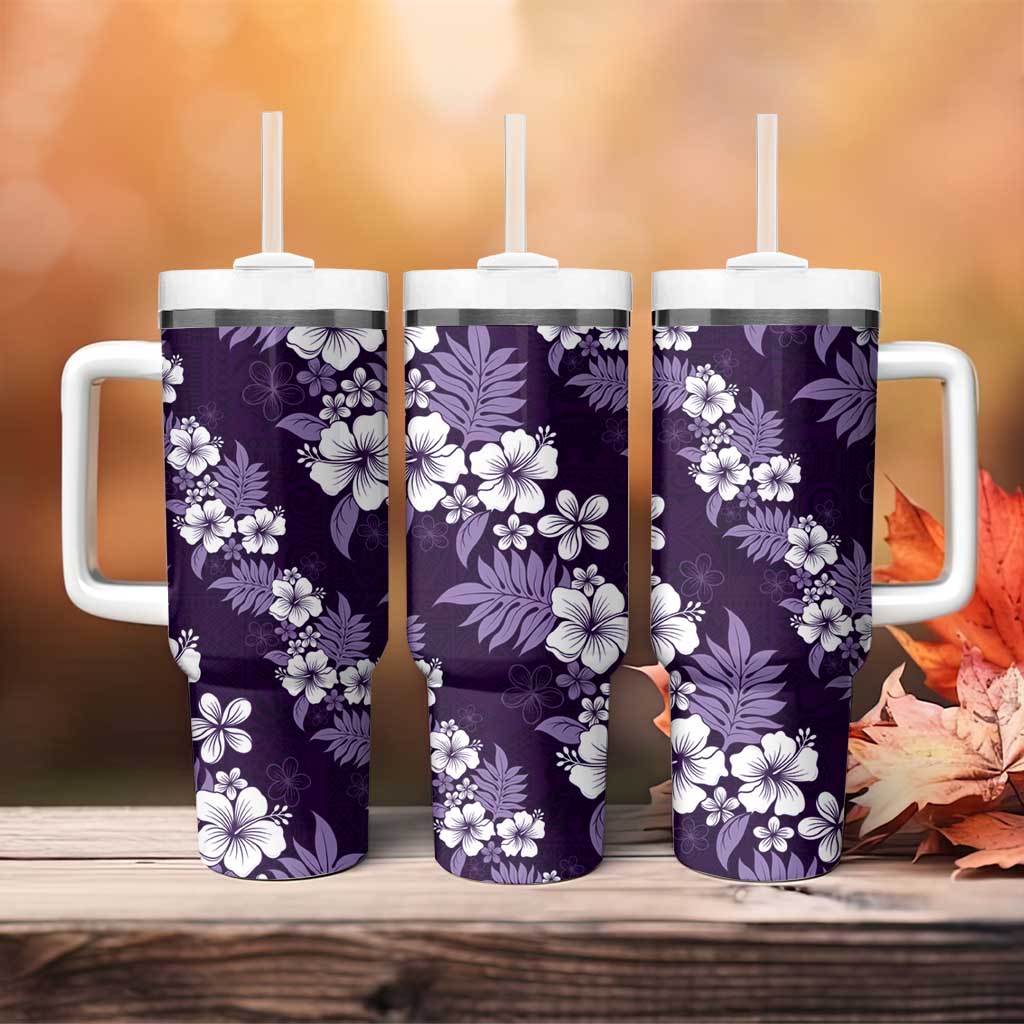 Hawaiian Hibiscus Tribal Floral Purple Tumbler With Handle Polynesian Tapa Pattern - Polynesian Pride