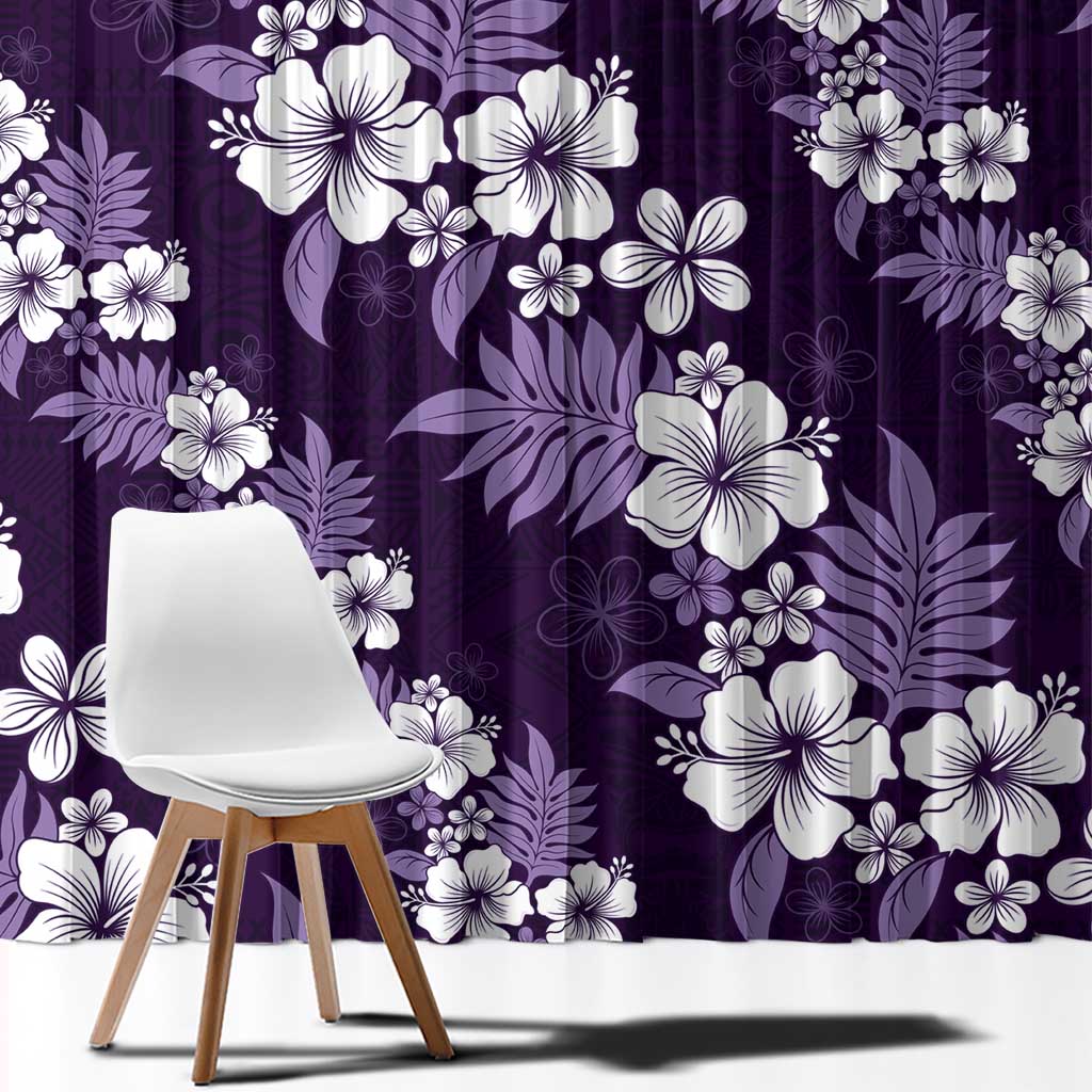 Hawaiian Hibiscus Tribal Floral Purple Window Curtain Polynesian Tapa Pattern - Polynesian Pride