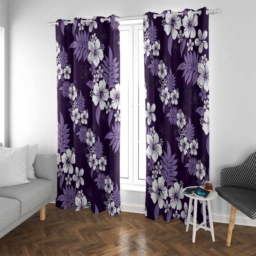 Hawaiian Hibiscus Tribal Floral Purple Window Curtain Polynesian Tapa Pattern - Polynesian Pride