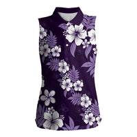 Hawaiian Hibiscus Tribal Floral Purple Women Sleeveless Polo Shirt Polynesian Tapa Pattern - Polynesian Pride