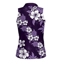 Hawaiian Hibiscus Tribal Floral Purple Women Sleeveless Polo Shirt Polynesian Tapa Pattern - Polynesian Pride