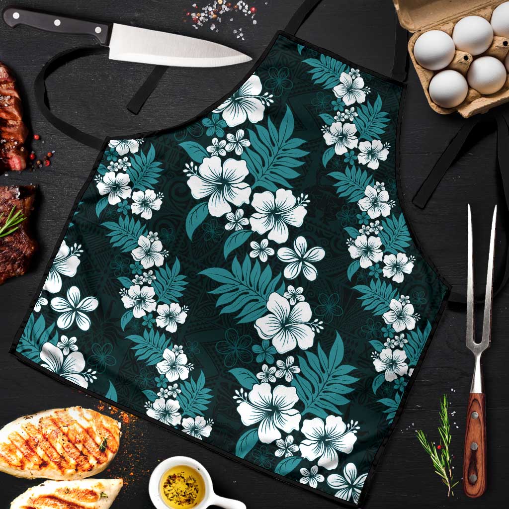 Hawaiian Hibiscus Tribal Floral Teal Apron Polynesian Tapa Pattern - Polynesian Pride