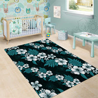 Hawaiian Hibiscus Tribal Floral Teal Area Rug Polynesian Tapa Pattern - Polynesian Pride