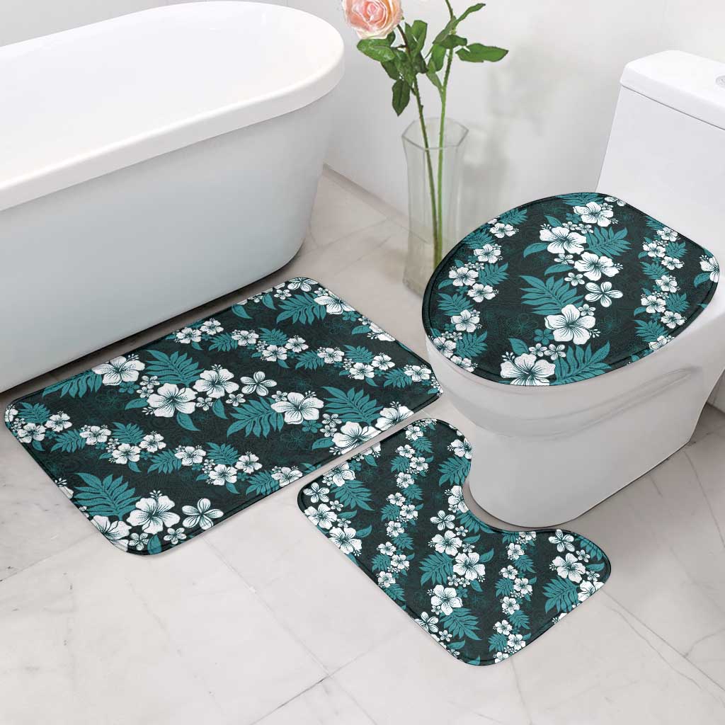 Hawaiian Hibiscus Tribal Floral Teal Bathroom Set Polynesian Tapa Pattern - Polynesian Pride