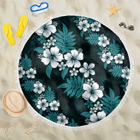 Hawaiian Hibiscus Tribal Floral Teal Beach Blanket Polynesian Tapa Pattern - Polynesian Pride