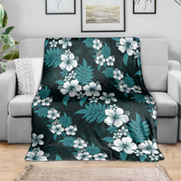 Hawaiian Hibiscus Tribal Floral Teal Blanket Polynesian Tapa Pattern - Polynesian Pride