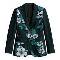 Hawaiian Hibiscus Tribal Floral Teal Blazer Polynesian Tapa Pattern - Polynesian Pride