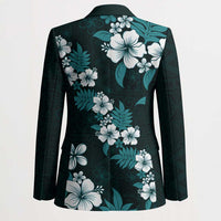 Hawaiian Hibiscus Tribal Floral Teal Blazer Polynesian Tapa Pattern - Polynesian Pride