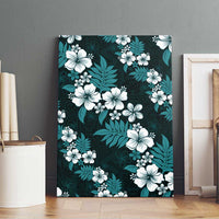 Hawaiian Hibiscus Tribal Floral Teal Canvas Wall Art Polynesian Tapa Pattern - Polynesian Pride