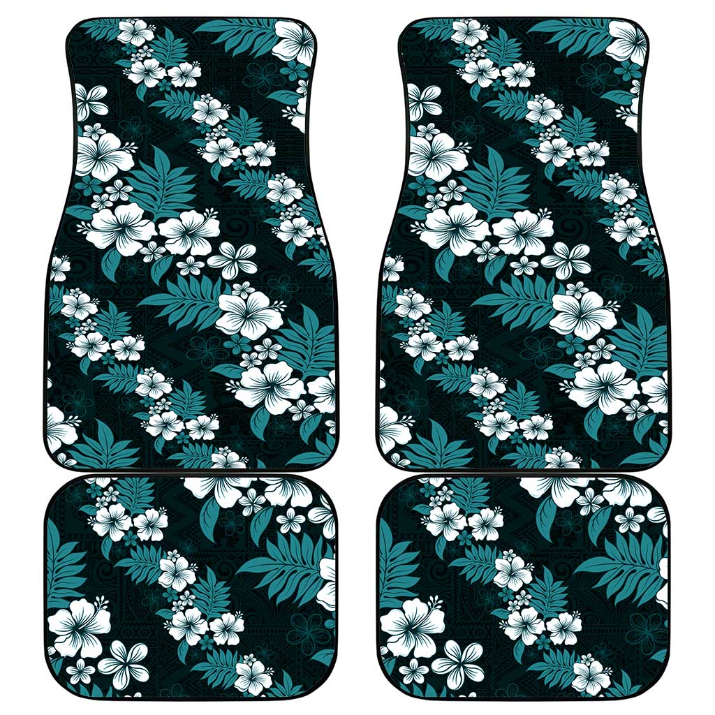 Hawaiian Hibiscus Tribal Floral Teal Car Mats Polynesian Tapa Pattern - Polynesian Pride