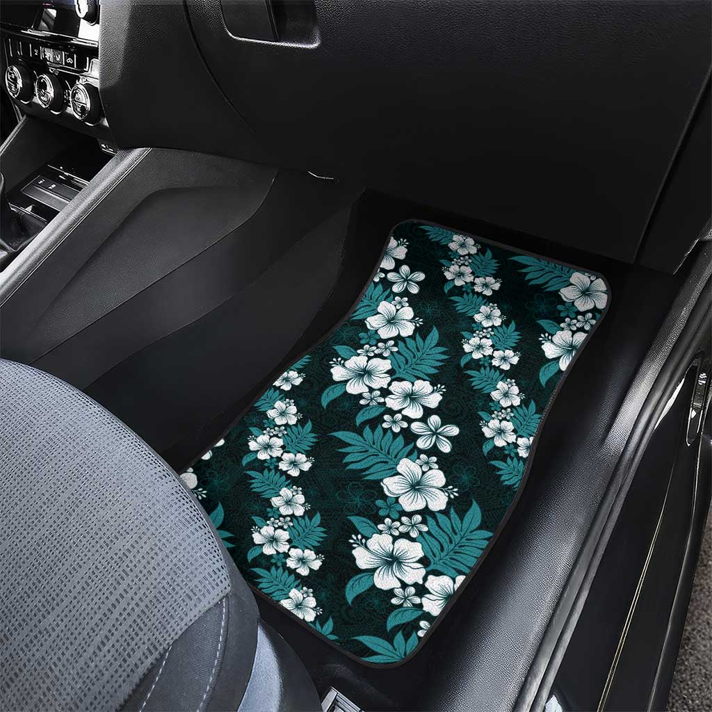 Hawaiian Hibiscus Tribal Floral Teal Car Mats Polynesian Tapa Pattern - Polynesian Pride