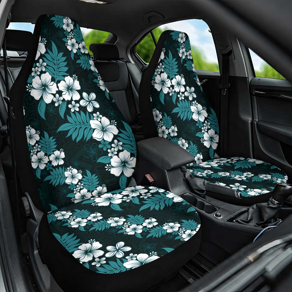 Hawaiian Hibiscus Tribal Floral Teal Car Seat Cover Polynesian Tapa Pattern - Polynesian Pride