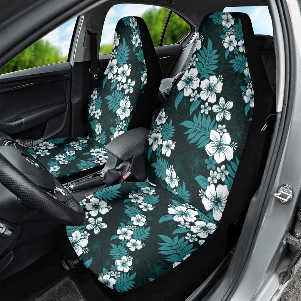 Hawaiian Hibiscus Tribal Floral Teal Car Seat Cover Polynesian Tapa Pattern - Polynesian Pride