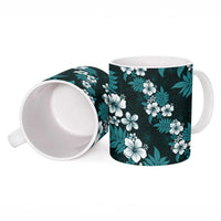 Hawaiian Hibiscus Tribal Floral Teal Ceramic Mug Polynesian Tapa Pattern - Polynesian Pride