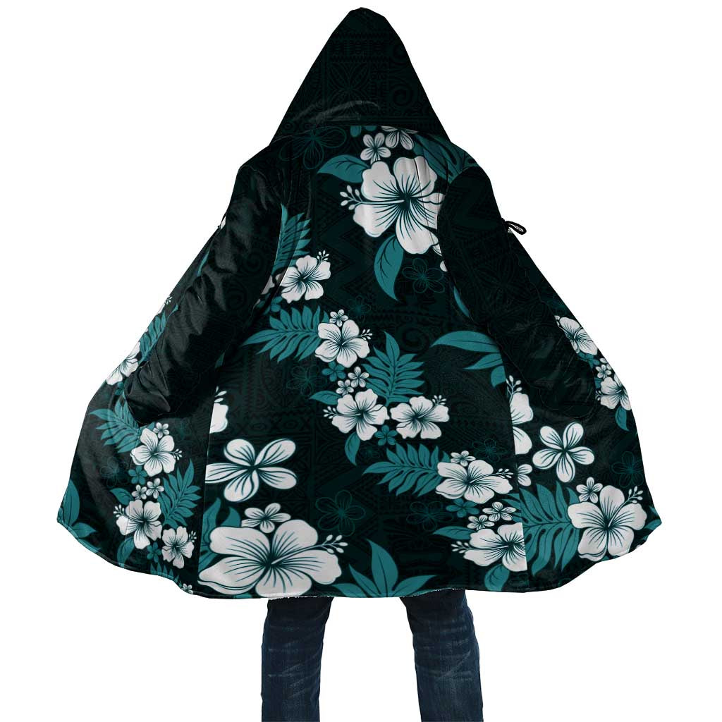 Hawaiian Hibiscus Tribal Floral Teal Cloak Polynesian Tapa Pattern - Polynesian Pride