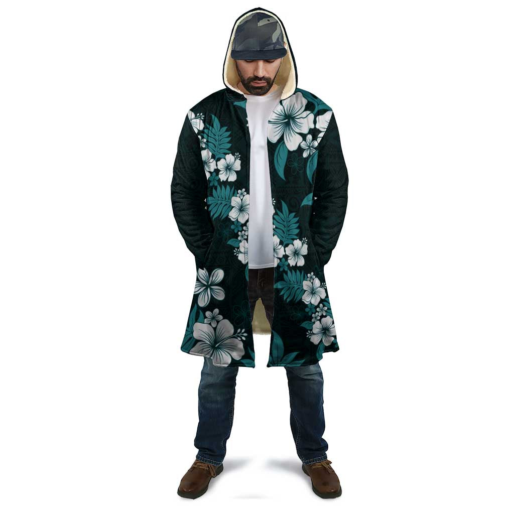Hawaiian Hibiscus Tribal Floral Teal Cloak Polynesian Tapa Pattern - Polynesian Pride