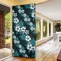 Hawaiian Hibiscus Tribal Floral Teal Door Cover Polynesian Tapa Pattern - Polynesian Pride