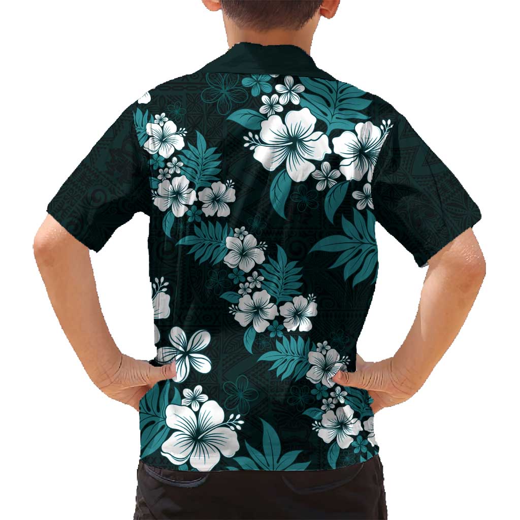 Hawaiian Hibiscus Tribal Floral Teal Family Matching Puletasi and Hawaiian Shirt Polynesian Tapa Pattern - Polynesian Pride