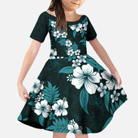 Hawaiian Hibiscus Tribal Floral Teal Family Matching Puletasi and Hawaiian Shirt Polynesian Tapa Pattern - Polynesian Pride