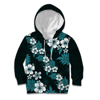 Hawaiian Hibiscus Tribal Floral Teal Kid Hoodie Polynesian Tapa Pattern - Polynesian Pride